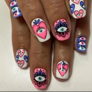 🔥3/$21 Love and eye design short Press on False nails